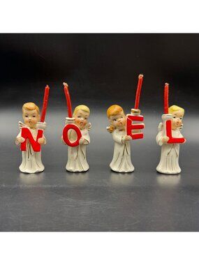Vintage Noel Angel Candle Holders Japan Figurines Christmas Mid Century READ